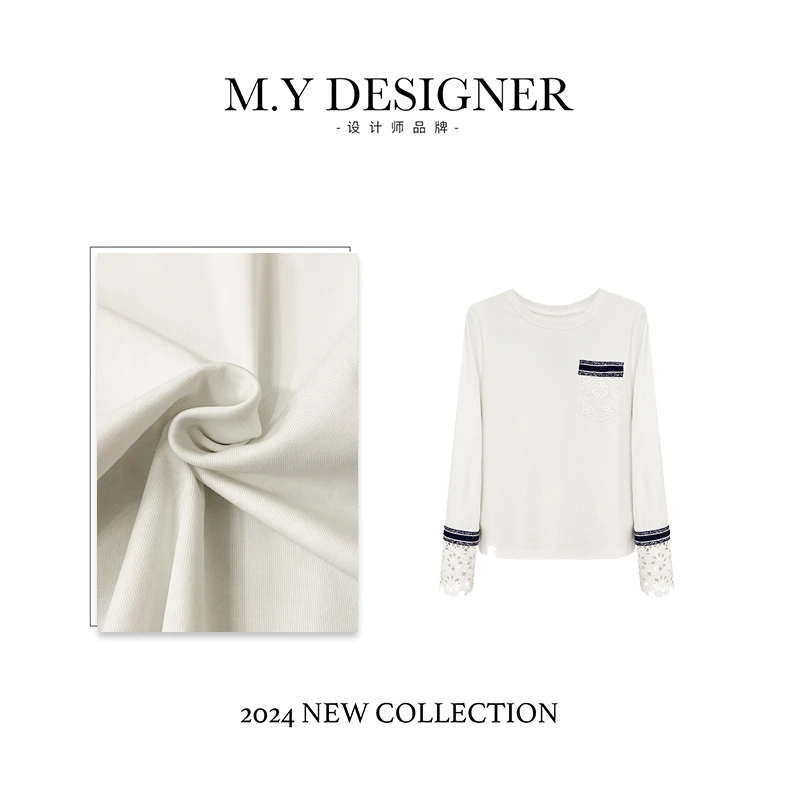 M.Y媛总  定制款镂空花袖圆领打底上衣301656
