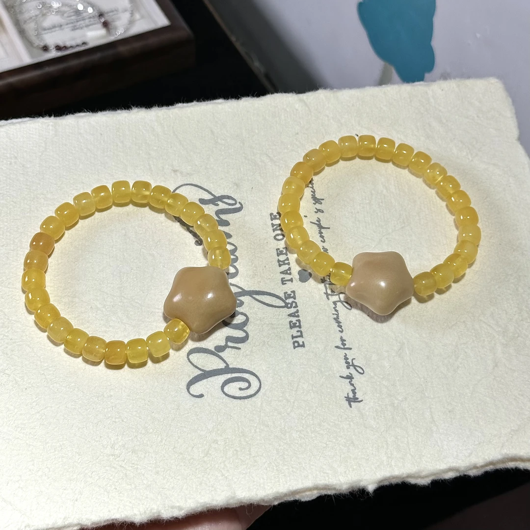 钨金石英石手链 《黄桃罐头》高品老型珠手串+象牙果星星手串7.5mm+