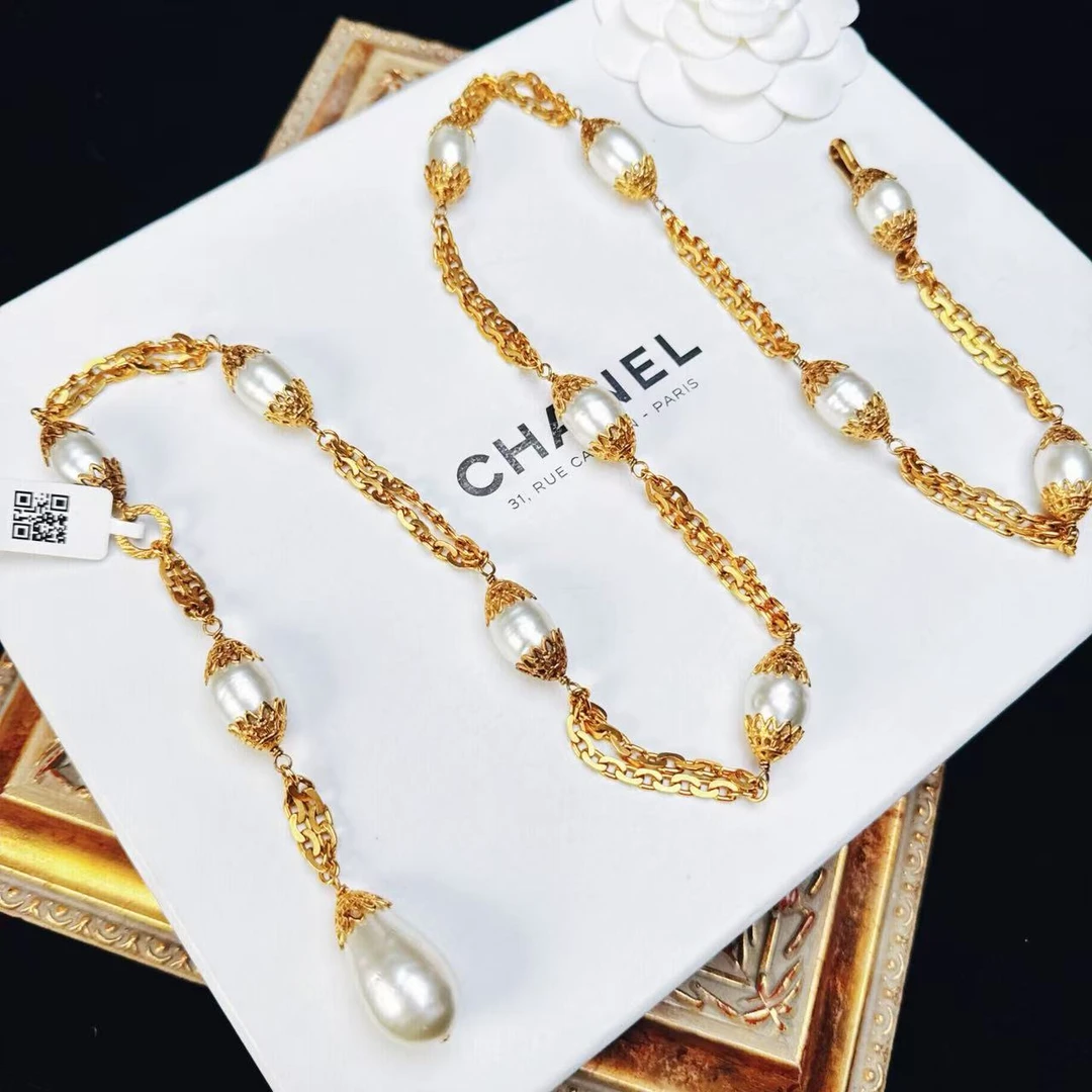 95新 Chanel/香奈儿 柚礼中古/香奈儿雕花珍珠项链LL511245