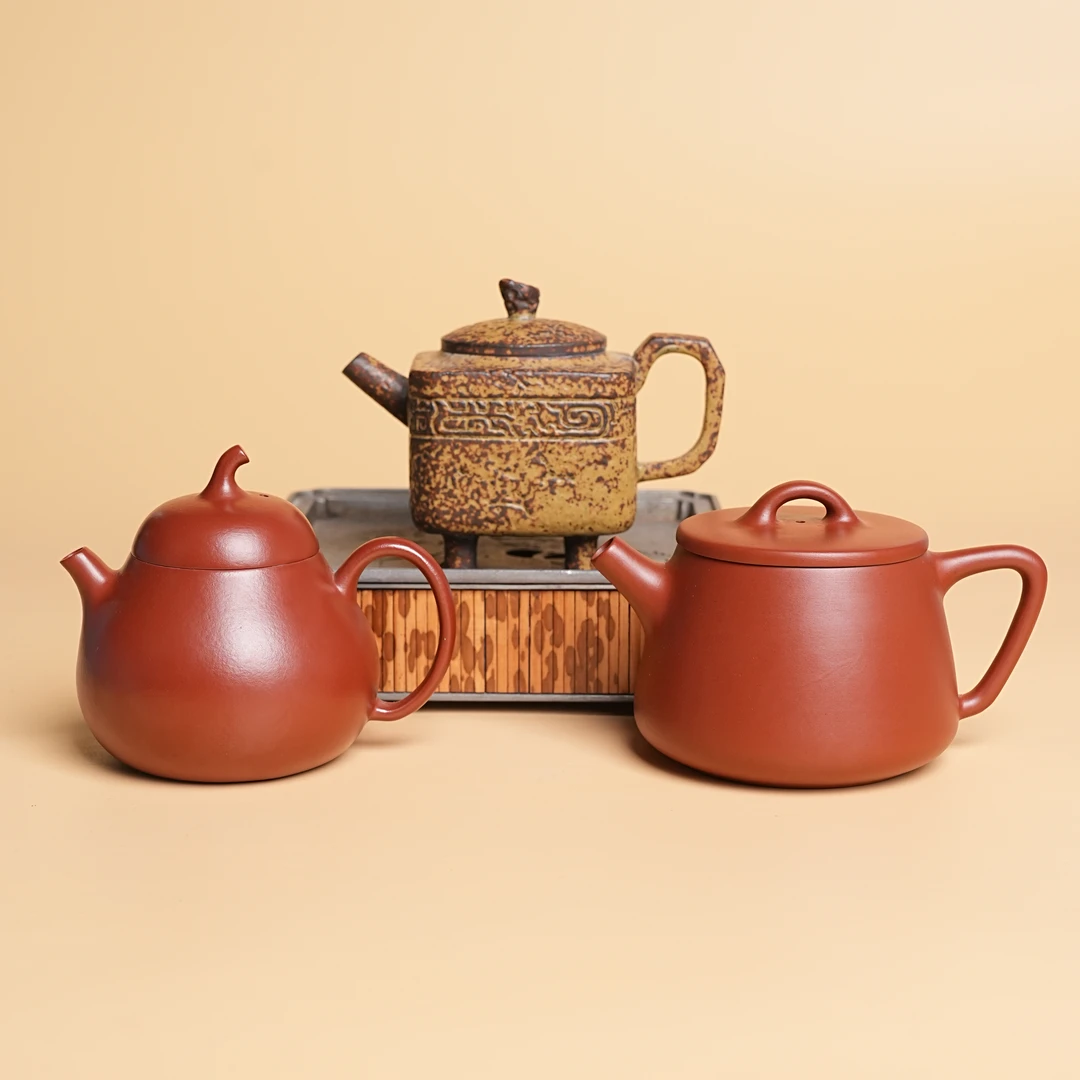 【闪购商品】三把全给茄瓜高瓢柴烧四方鼎朱泥紫砂壶C0071