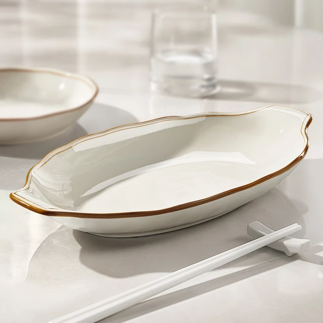 陶瓷鱼盘家用蒸鱼盘子高级感2025新款网红大号鱼碟子双耳鱼碗鱼盆