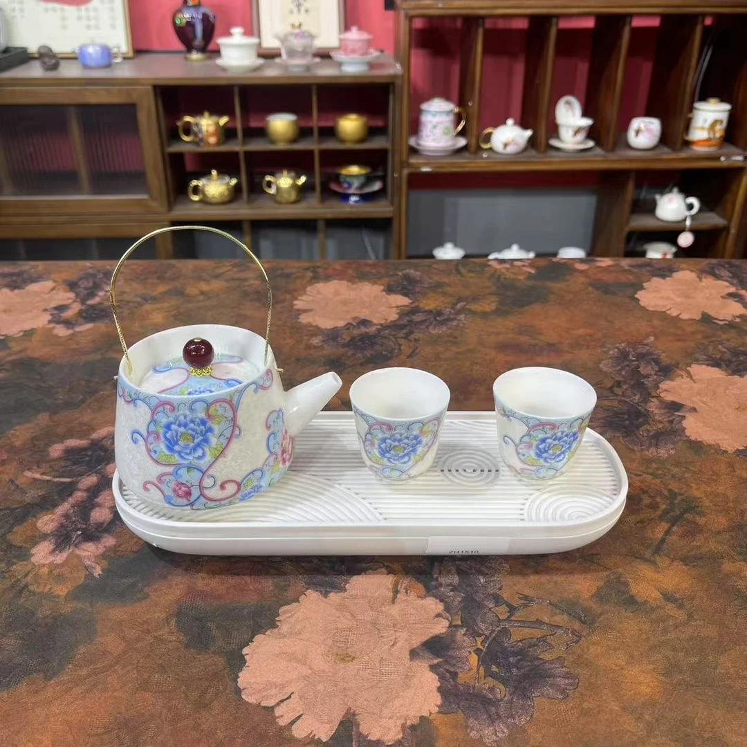 陶瓷防烫手提梁壶茶杯伴手礼+茶盘ZH1510
