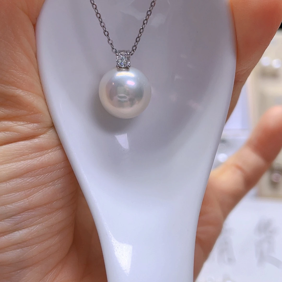 不***饼淡水珍珠吊坠(赠链)银S925镶嵌
