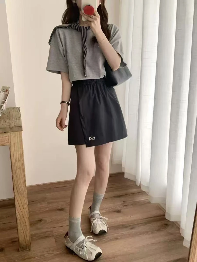 韩系字母不规则速干假两件女士短裤裙