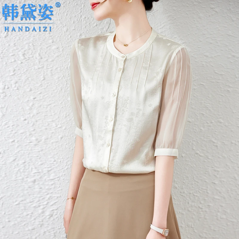 五分袖重磅真丝上衣女2025夏新款时尚洋气显瘦桑蚕丝轻奢减龄衬衫
