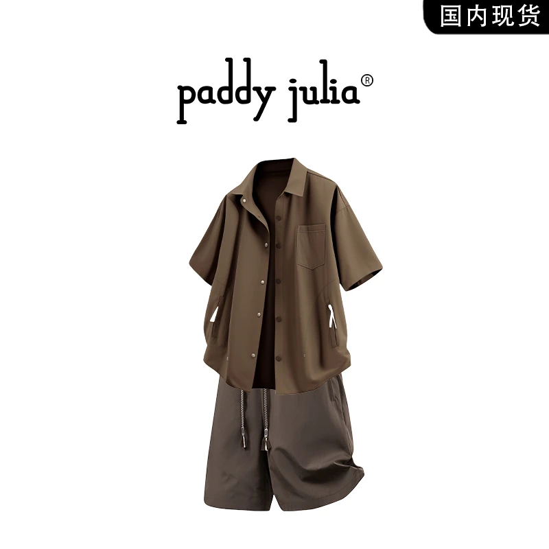 Paddy julia短袖衬衫套装男士夏季速干潮牌休闲服上衣穿搭一整套
