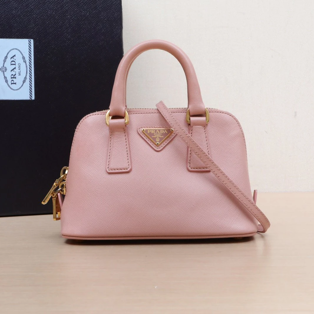 95新 Prada/普拉达 -100小花6枫top handle 贝壳包 Mini 粉色