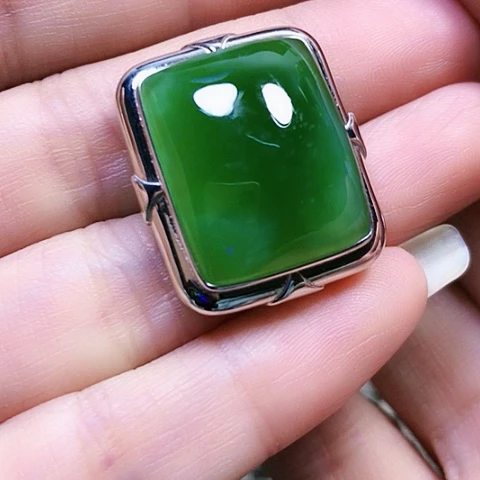 和田玉银S925镶嵌戒指