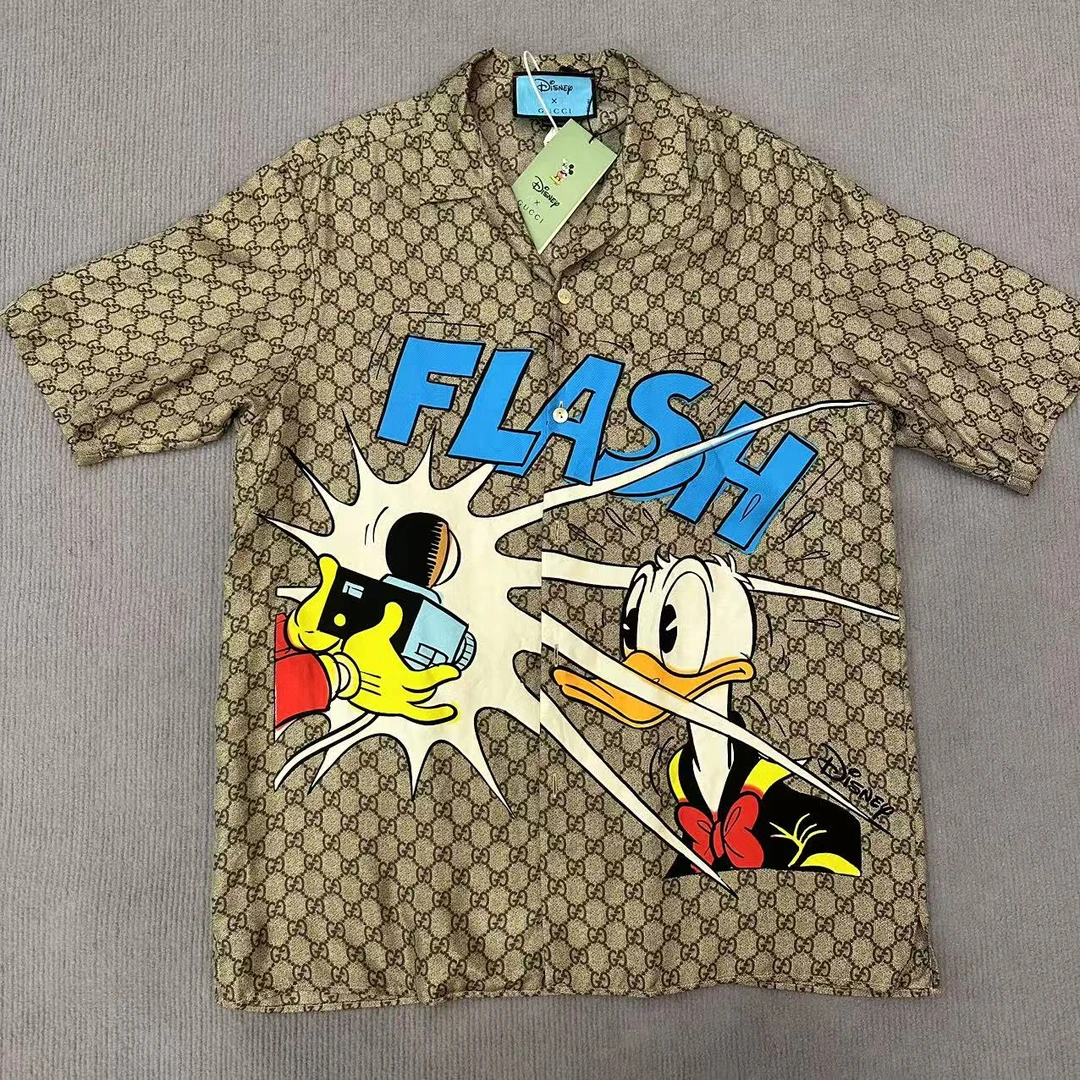 未使用 GUCCI/古驰 迪士尼联名满印真丝短袖衬衫/44码