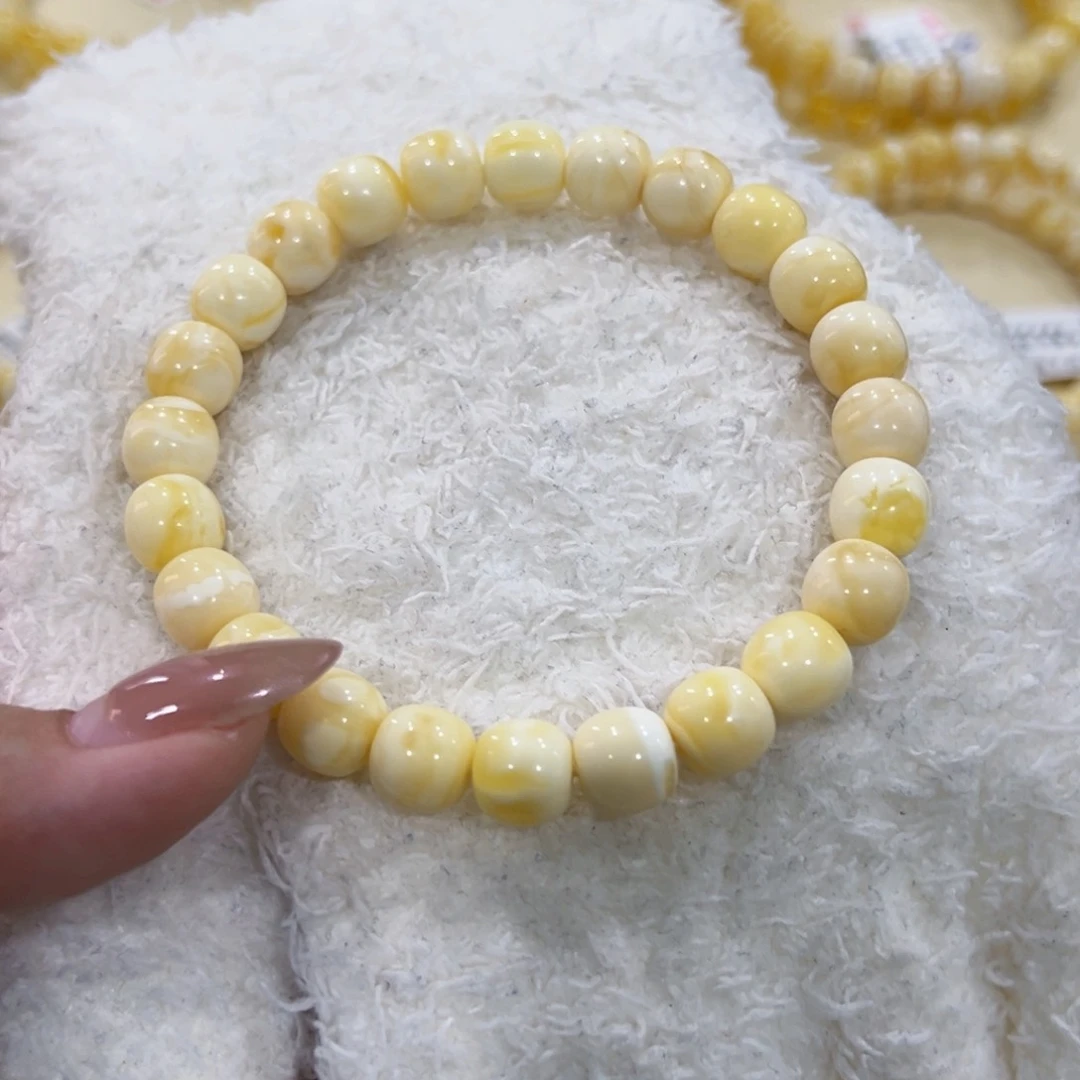 蜜蜡手链未镶嵌l**o9m瓷白老型手串