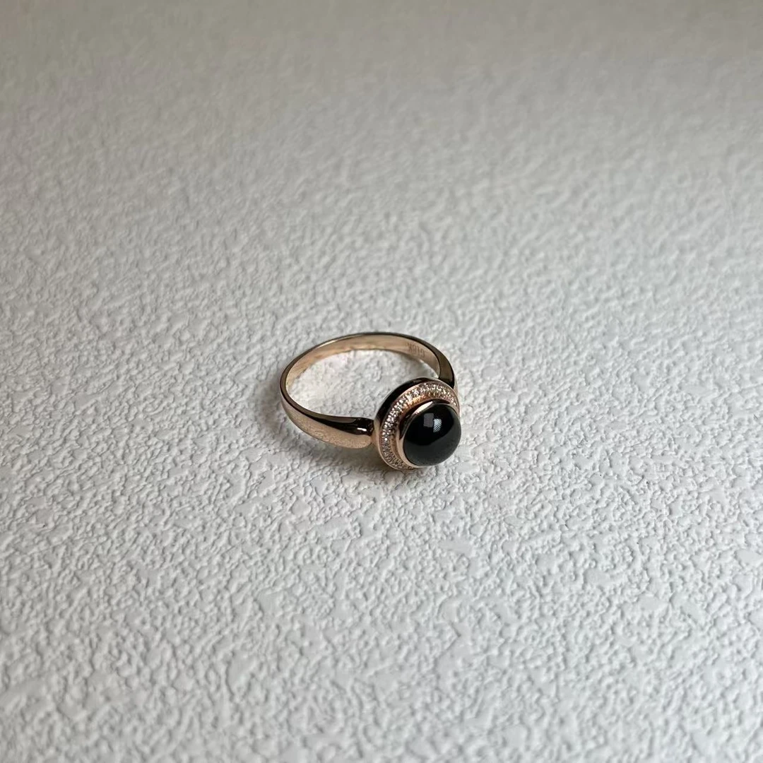 【北野珠宝】纯天然缅甸A货翡翠墨翠蛋面戒指B293H-04尺寸7mm