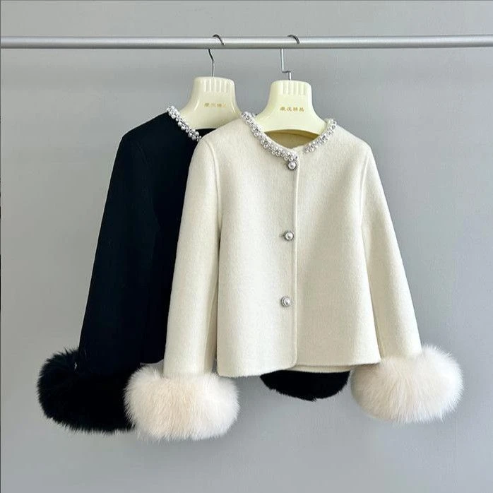 香榭千金秋冬狐狸毛名媛高级感双面羊绒大衣小香风双面小香风外套