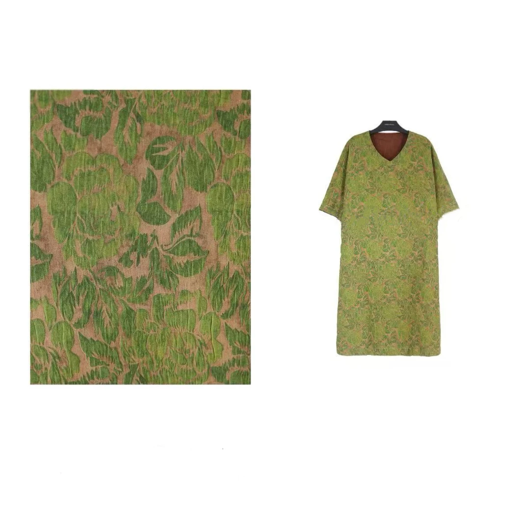 100%桑蚕丝春夏时尚款式艺术连衣裙绿色【浪漫花序】夏季