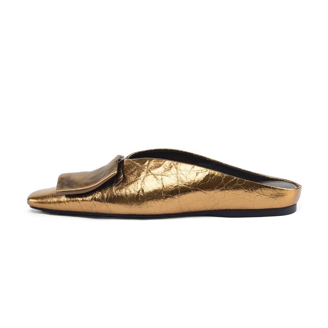 MUSIKA2025春季新款方扣复古浅口单鞋女方头平底瓢鞋一脚蹬半拖鞋