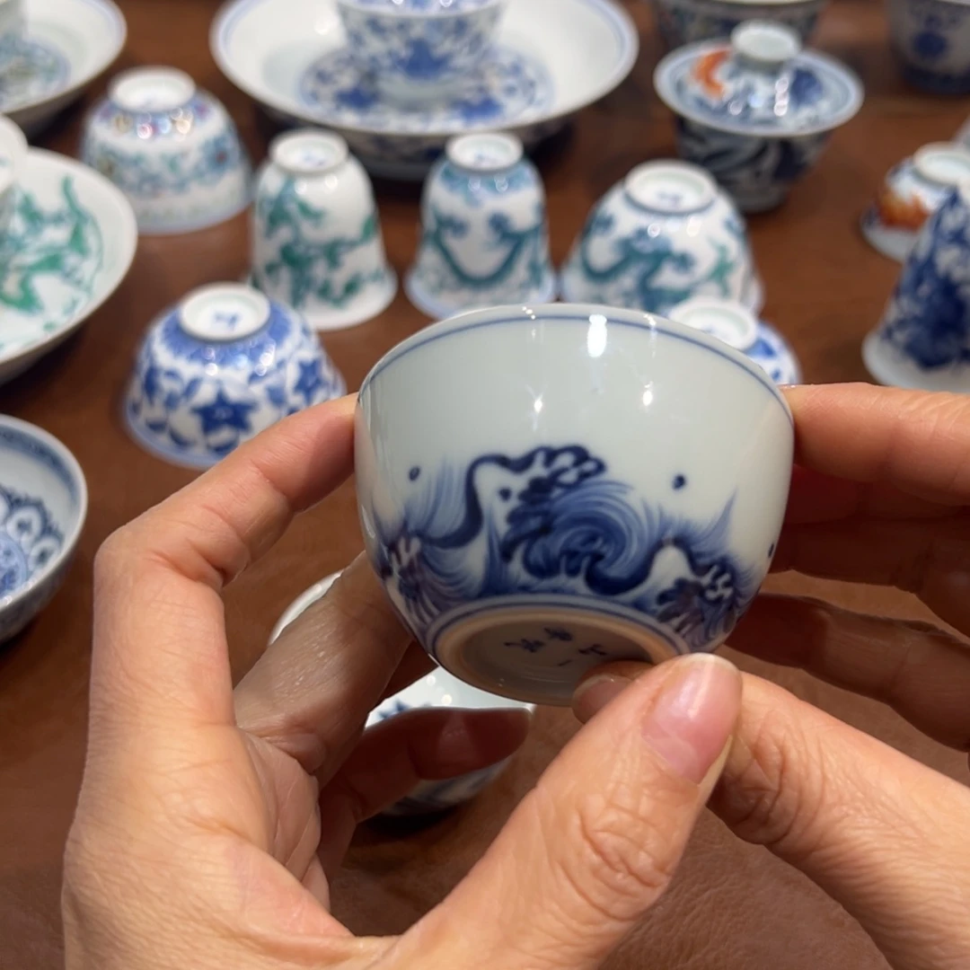 青花海浪纹卧足杯子60毫升