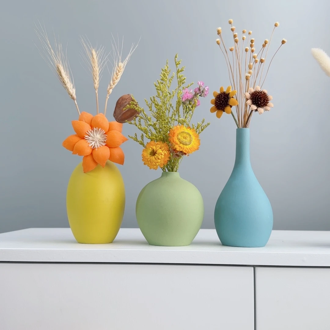 摆件陶瓷小花瓶含花总20-30cm