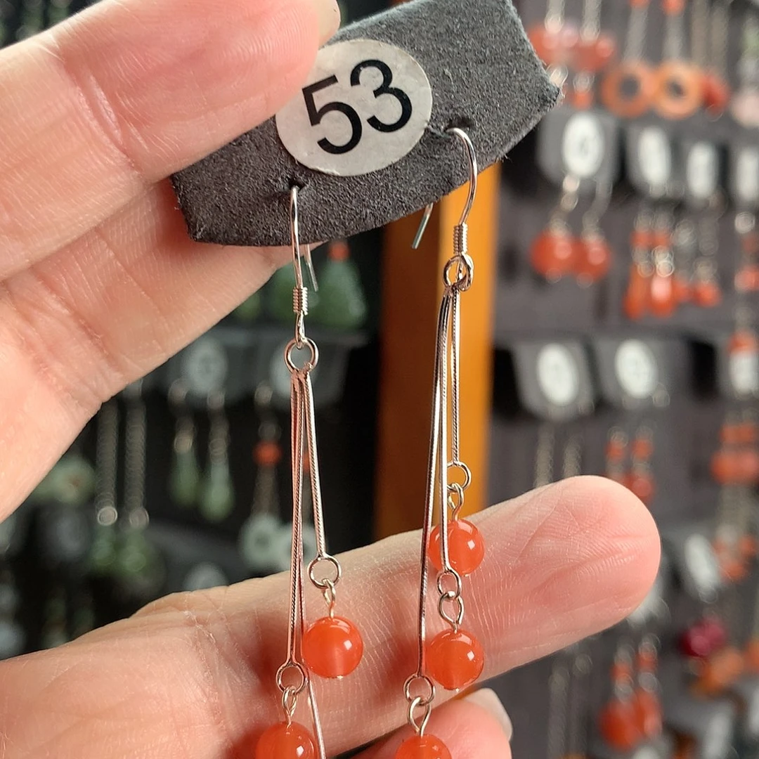 南红玛瑙银S925镶嵌耳饰53