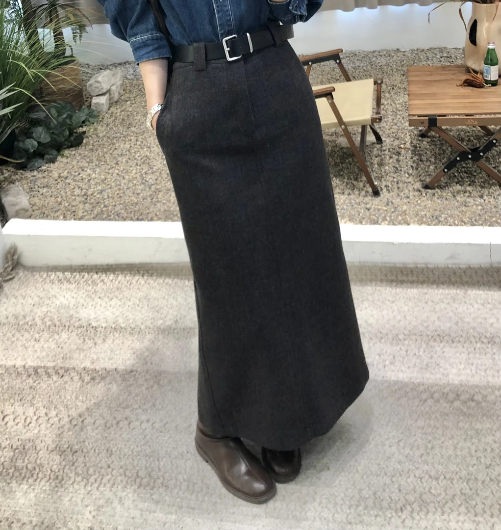 冬季雅痞复古格纹高腰显瘦毛呢半身裙女2024时尚长款开叉包臀裙女