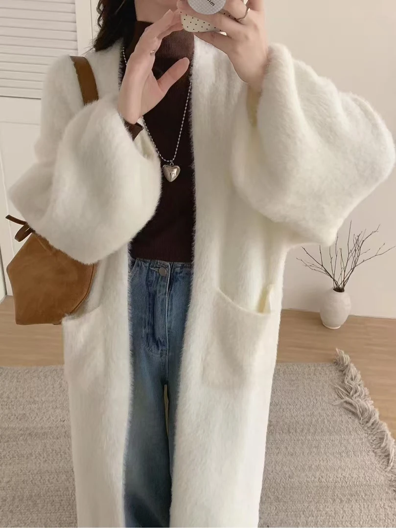 她之岛【柔柔】慵懒风气质休闲中长款设计师女针织毛针织衫长款开衫