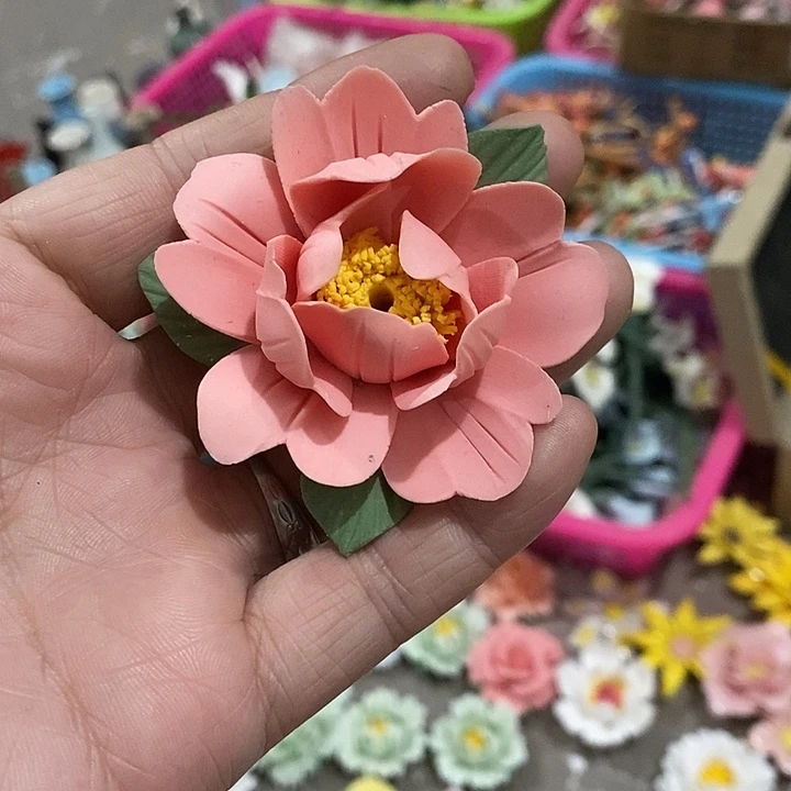 瓷片纯手工陶瓷花摆件瑕