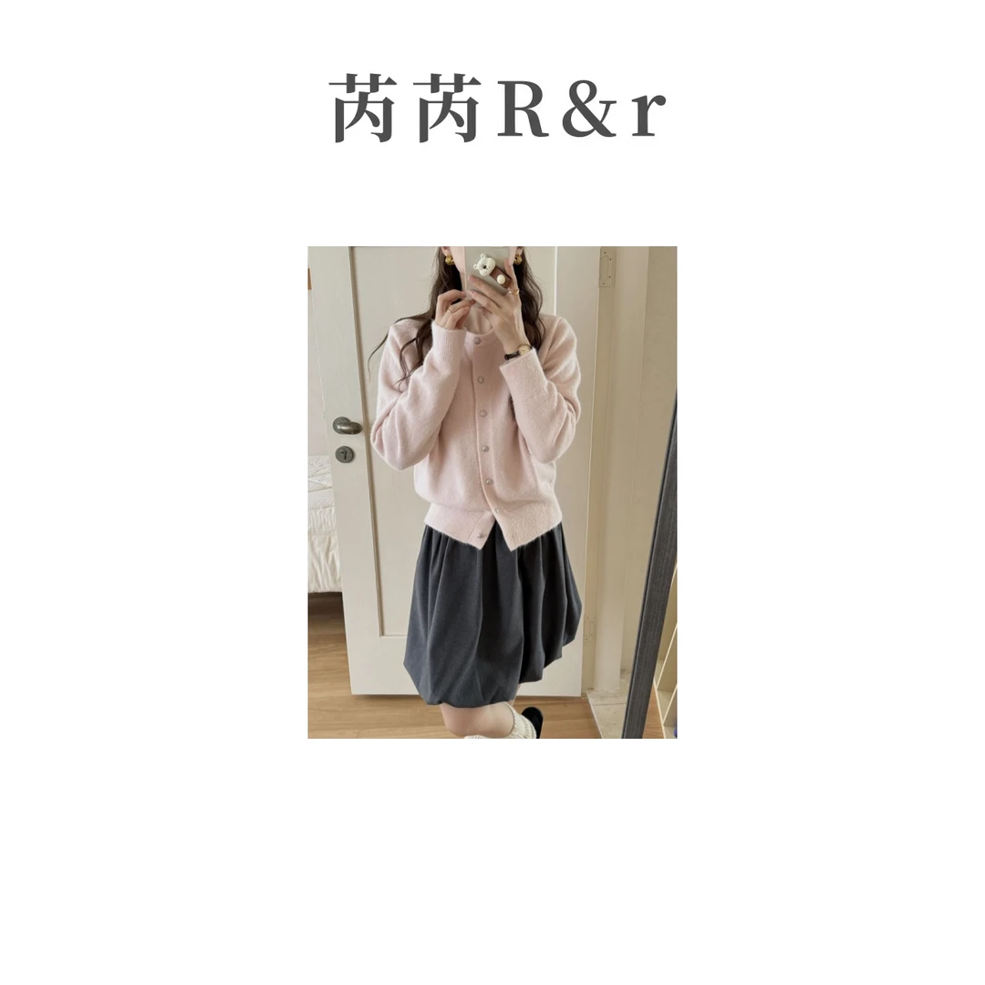 芮芮Rr-“E'gg”早秋新款一字小银扣针织开衫外套