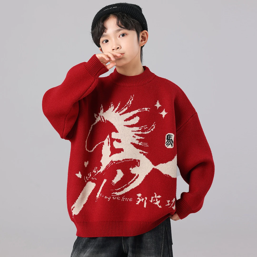 儿童装男童冬装加厚红色卫衣2026新款大童本命新年秋冬季马年衣服