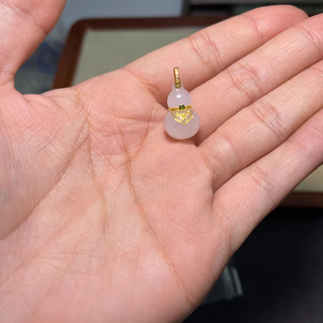 和田玉葫芦吊坠18k金镶嵌 123一品