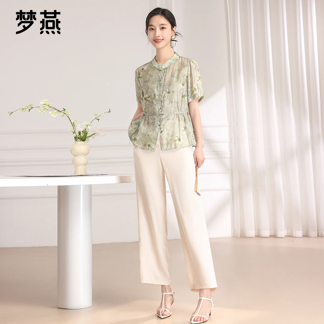 梦燕夏季女宽松休闲减龄时尚百搭洋气气质短袖提花套装BB04B4010