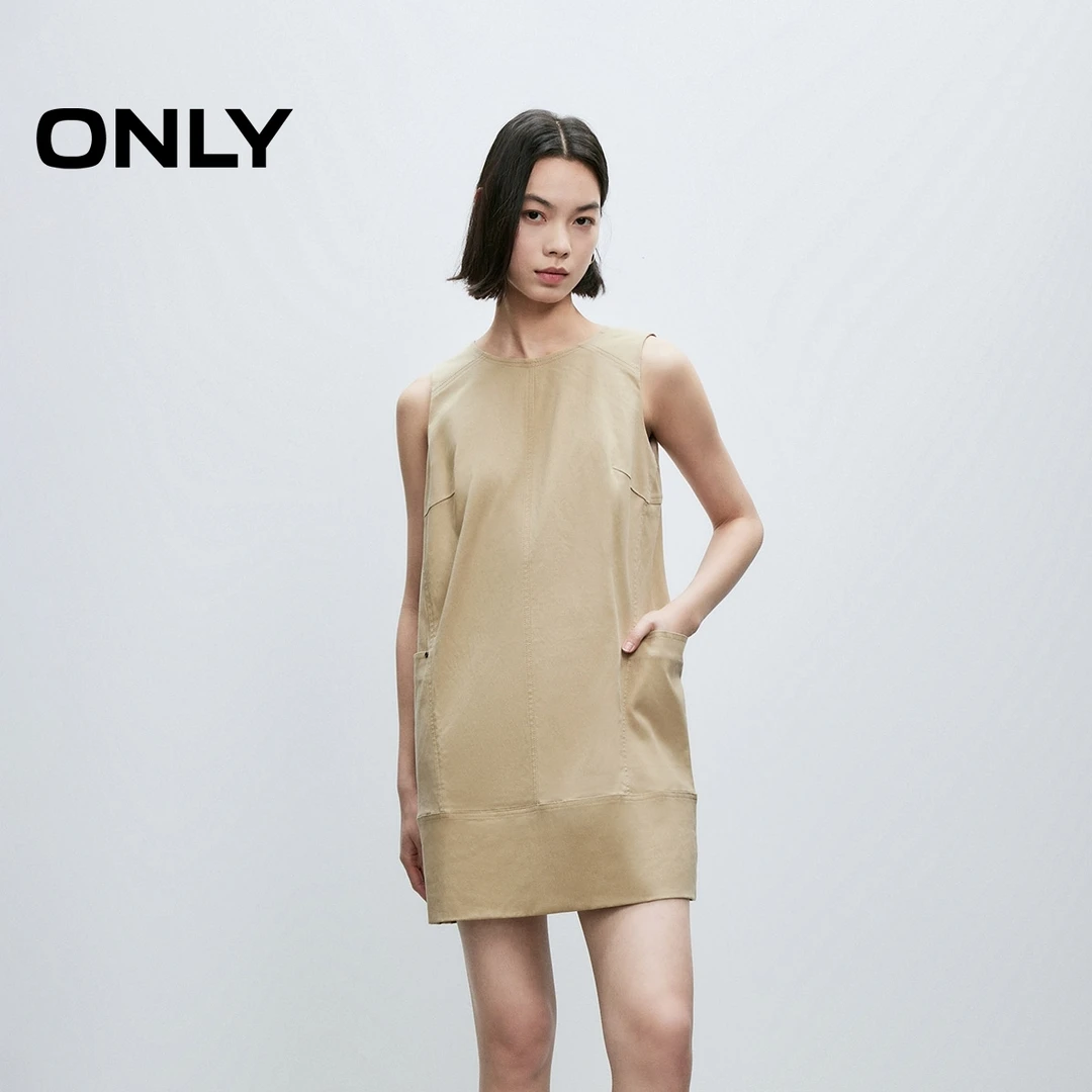 ONLY2025春季新款法式复古无袖圆领短裙直筒连衣裙女|125107032