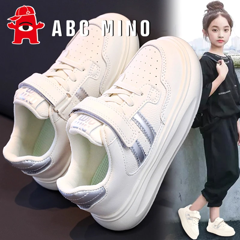 ABC MINO女童小白鞋2025新款春秋儿童板鞋软底大童运动鞋女孩鞋子
