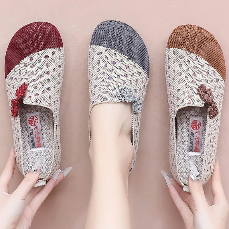 北京布鞋夏季新款透气防滑轻便脚蹬平底镂空妈妈软底休闲鞋单鞋