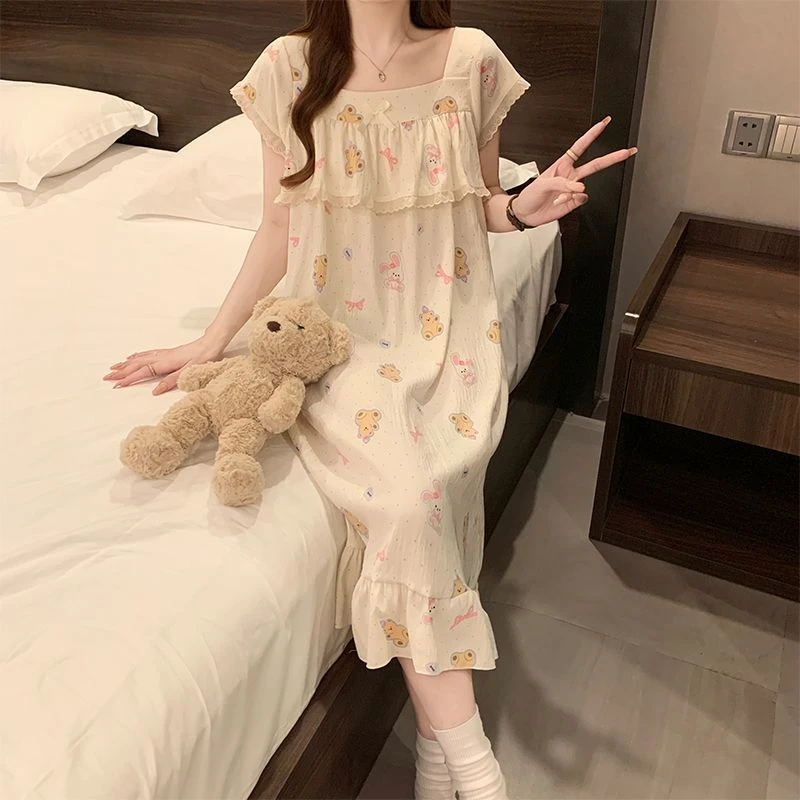 睡裙女夏天短袖可爱卡通2025年新款公主风网红外穿睡衣长裙家居服