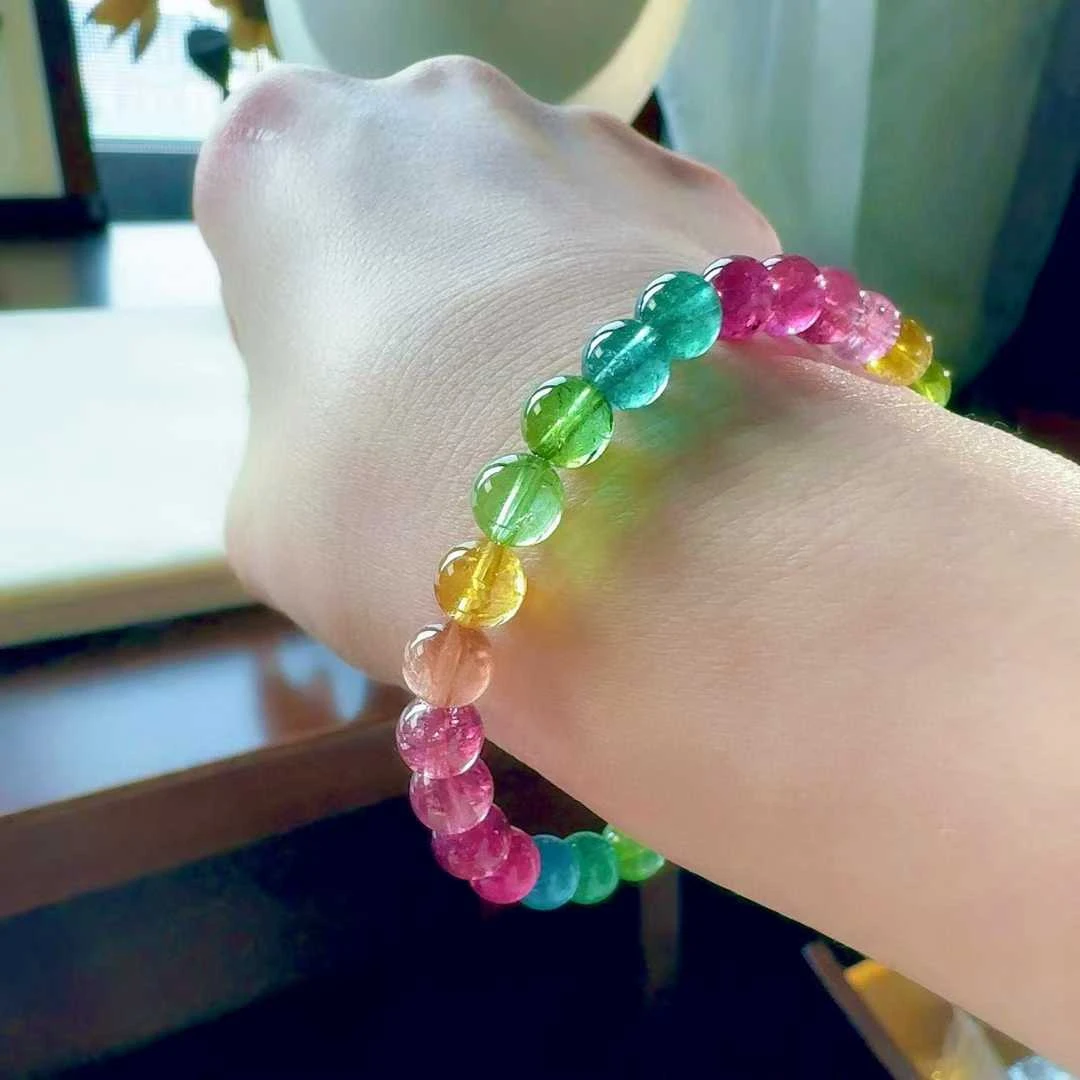 天然真品彩虹手串单圈6.6mm12.5g正品碧玺手串纯天然真品100%