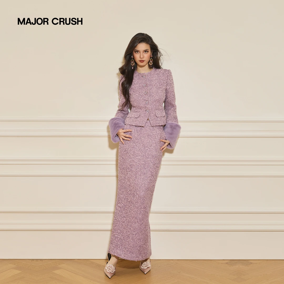 MAJOR CRUSH冬季新款暮紫绒语显瘦修身小香风优雅时尚套装73049