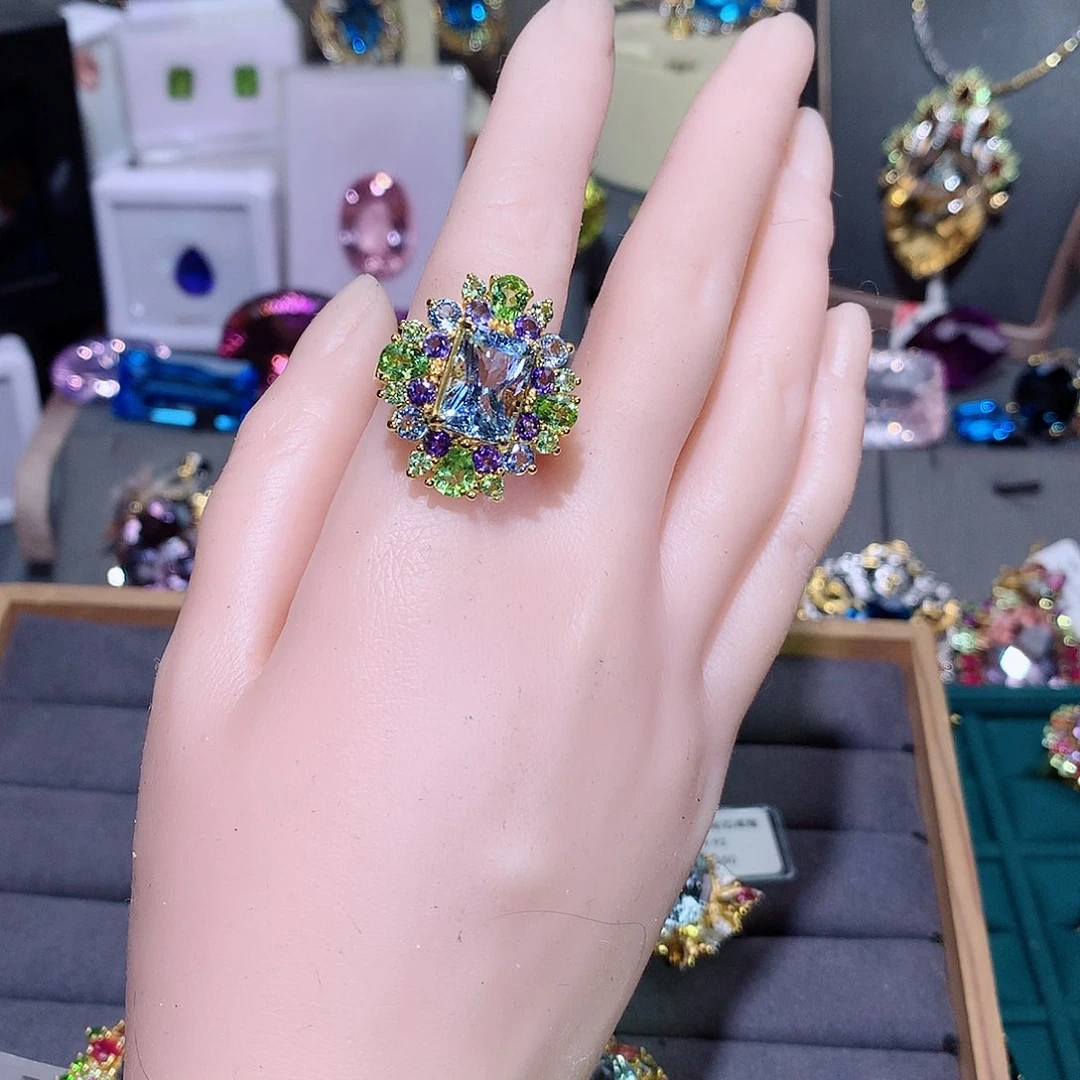 托帕石戒指银S925镶嵌戒指