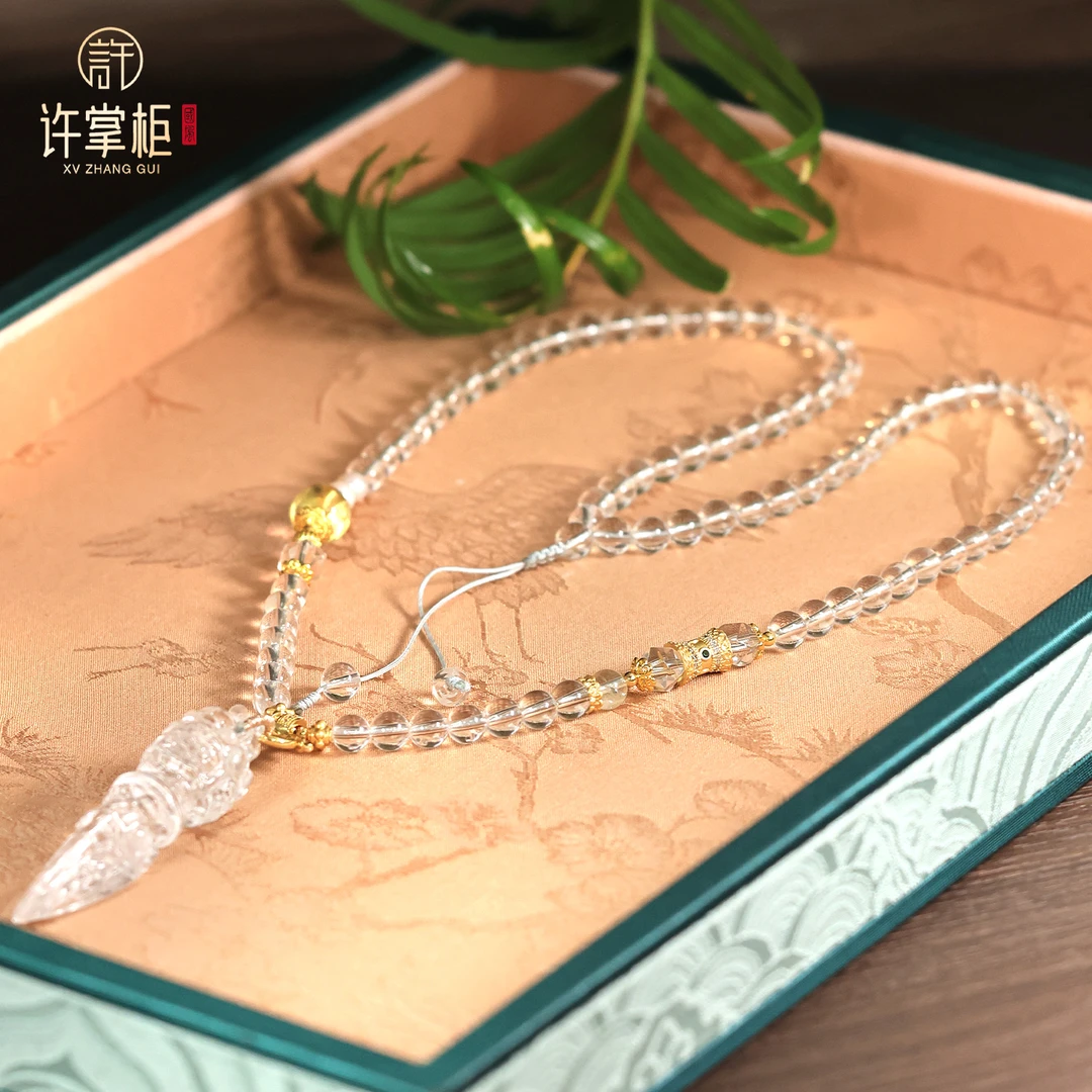 许掌柜｜天然白水晶金刚杵吊坠圆珠配饰珠链项链精美简约气质精致