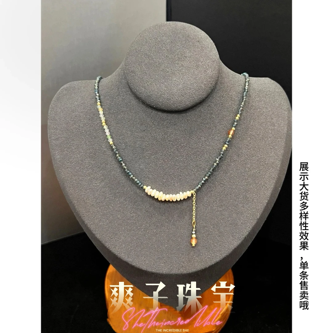 【爽子珠宝】113闪闪星河 蓝灰淡水珍珠滴哒饰品项链中古