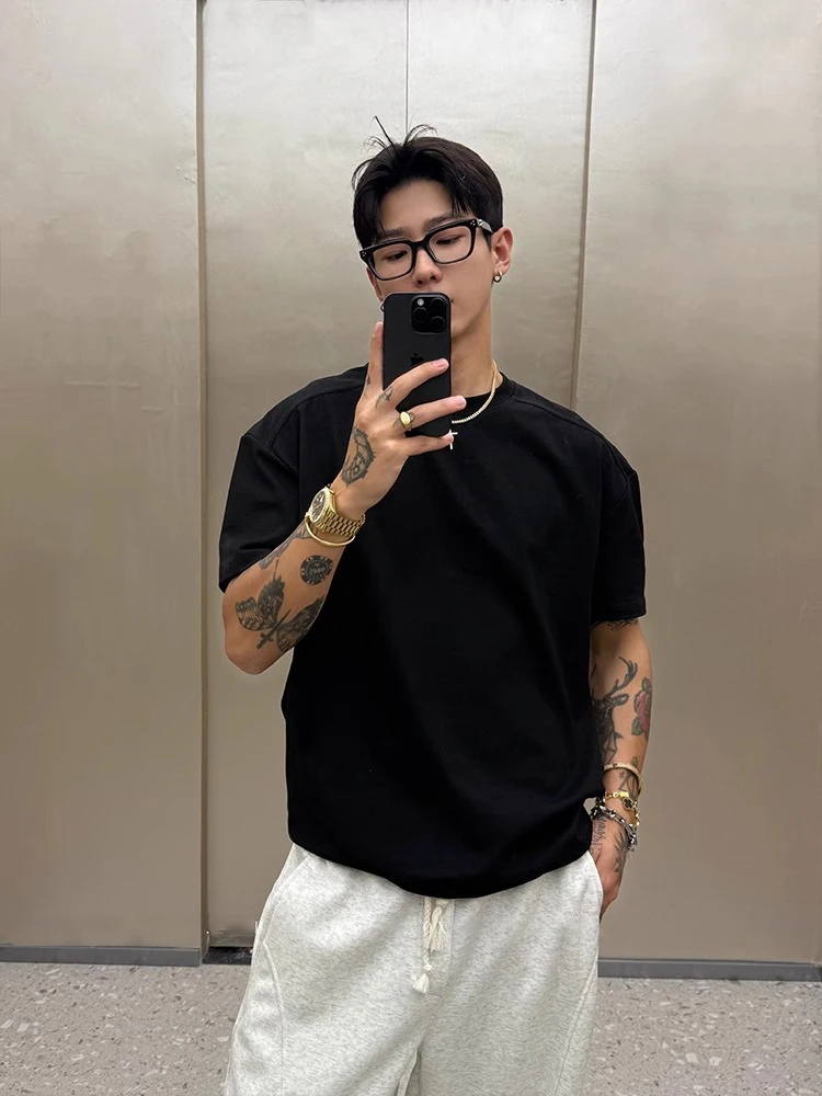 WRXS基础款短袖正肩休闲百搭简约圆领纯色美式T恤男士修身夏季