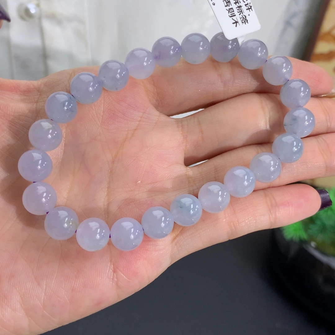 翡翠未镶嵌手串卡8.6胶润淡蓝紫飘花手串