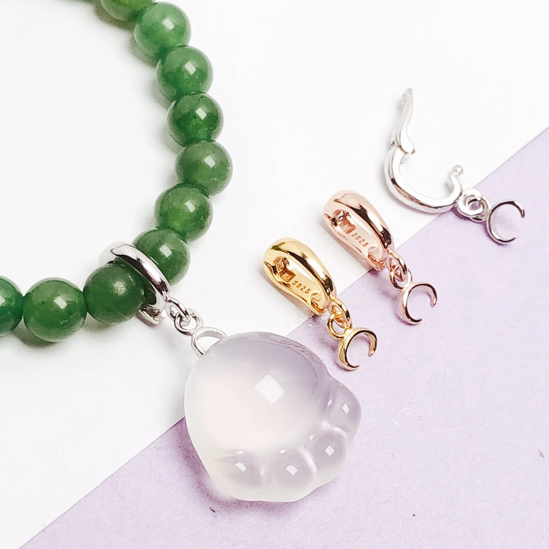 开口左右孔吊坠扣DIY配件银扣项链牛鼻孔活口横穿孔