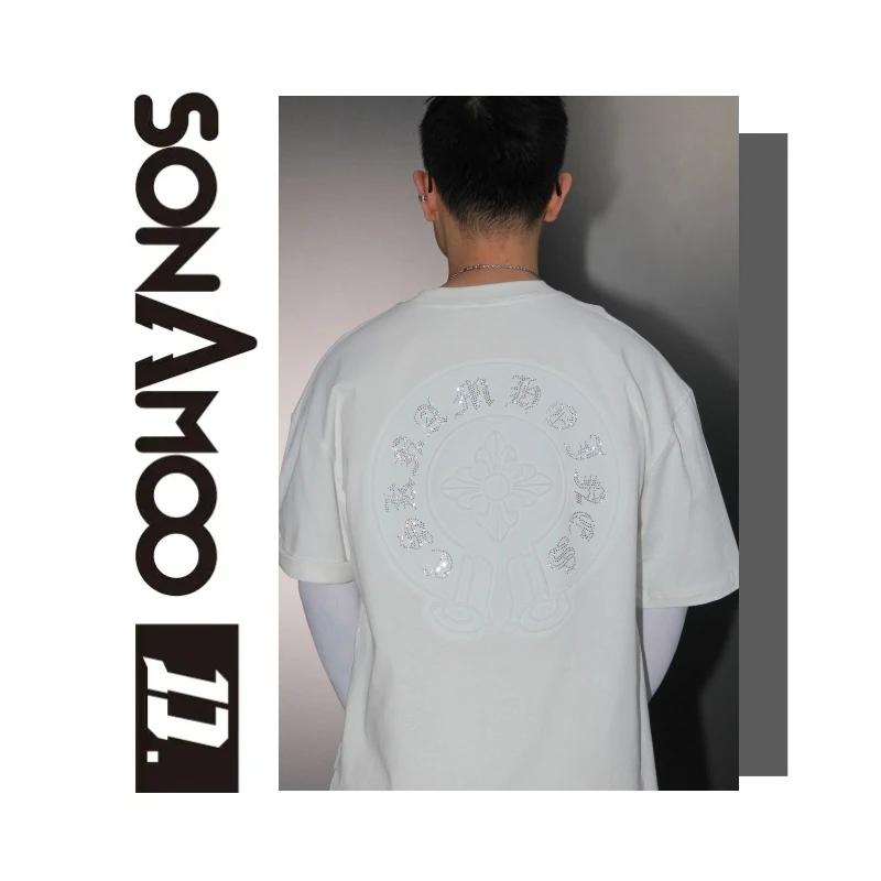 【大璇专属】烫钻钢压时尚夏季百搭圆男士休闲T恤半袖宽松D18815