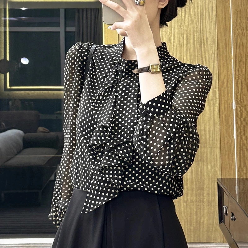 SS96忍不住不入!衬衫衬衣控的本命早春2025小众新款黑色飘带衬衫