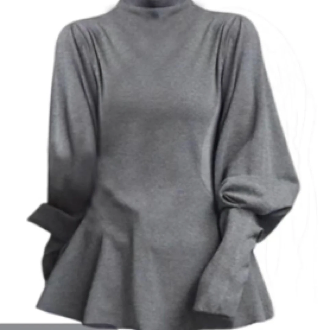 法式复古半高领针织打底衫女秋冬季修身内搭显瘦灯笼袖上衣