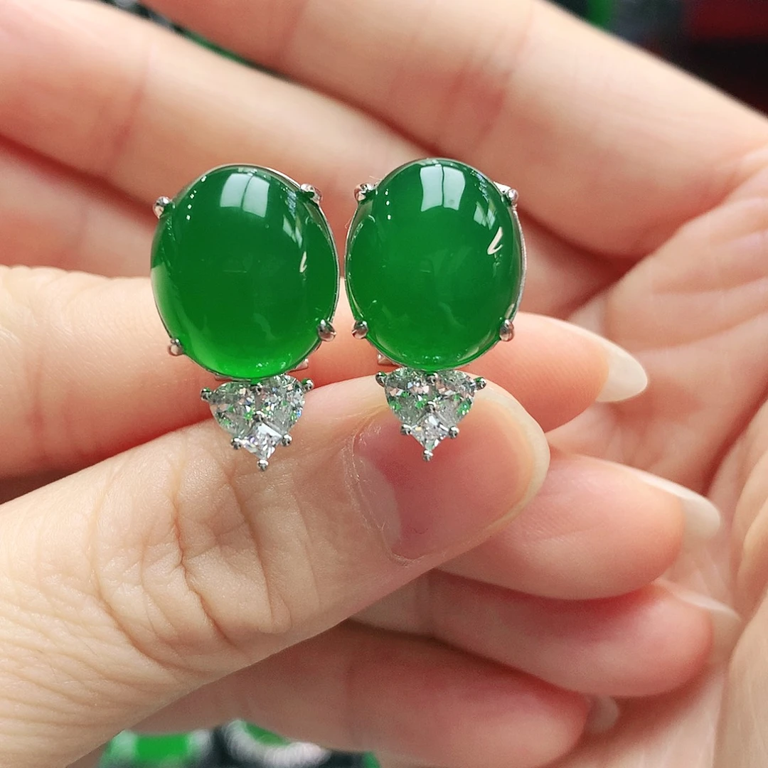 玛瑙/玉髓耳钉银S925镶嵌