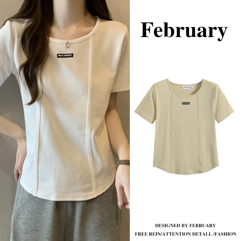 大码正肩不规则短袖t恤女2025夏季新款胖mm修身显瘦百搭上衣88004