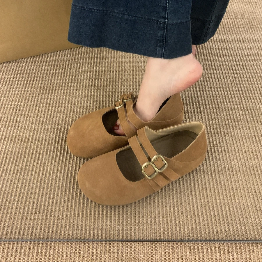 法式复古绒面森系单鞋猪蹄女鞋2025新款休闲平底复古韩版玛丽珍鞋