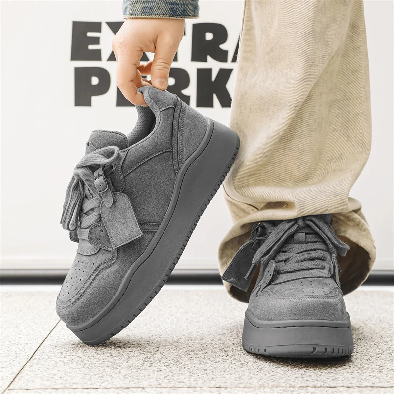 废土风2025秋季新款板鞋小众男鞋面包复古增高5cm厚底休闲运动鞋