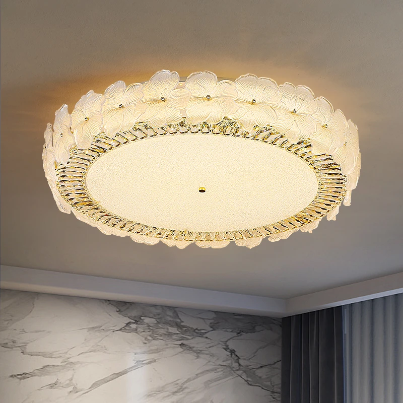 家用卧室吸顶灯轻奢美式创意简约大气圆形后现代主卧K9水晶吸顶灯