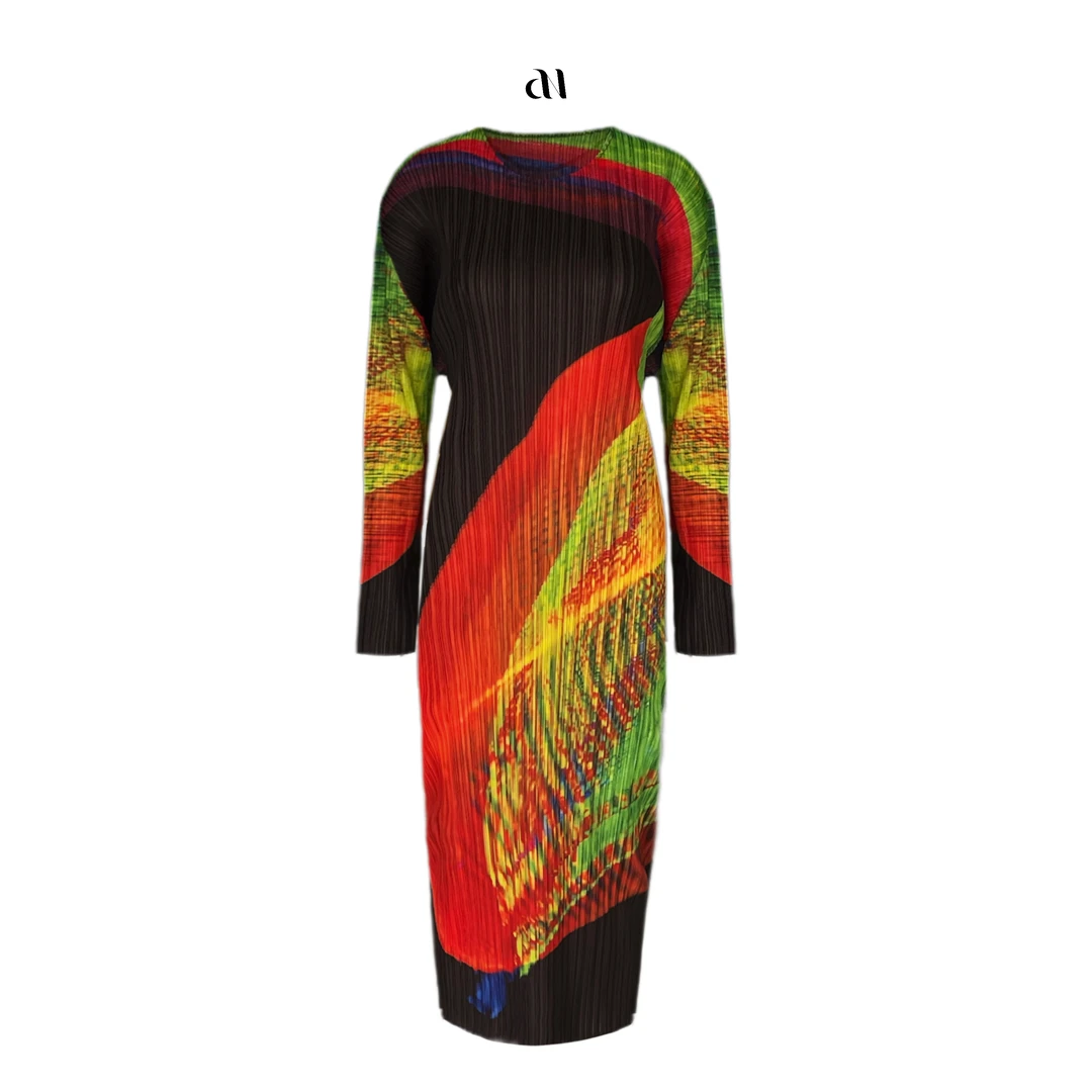 Aiko专属 三宅褶皱艺术印花连衣裙