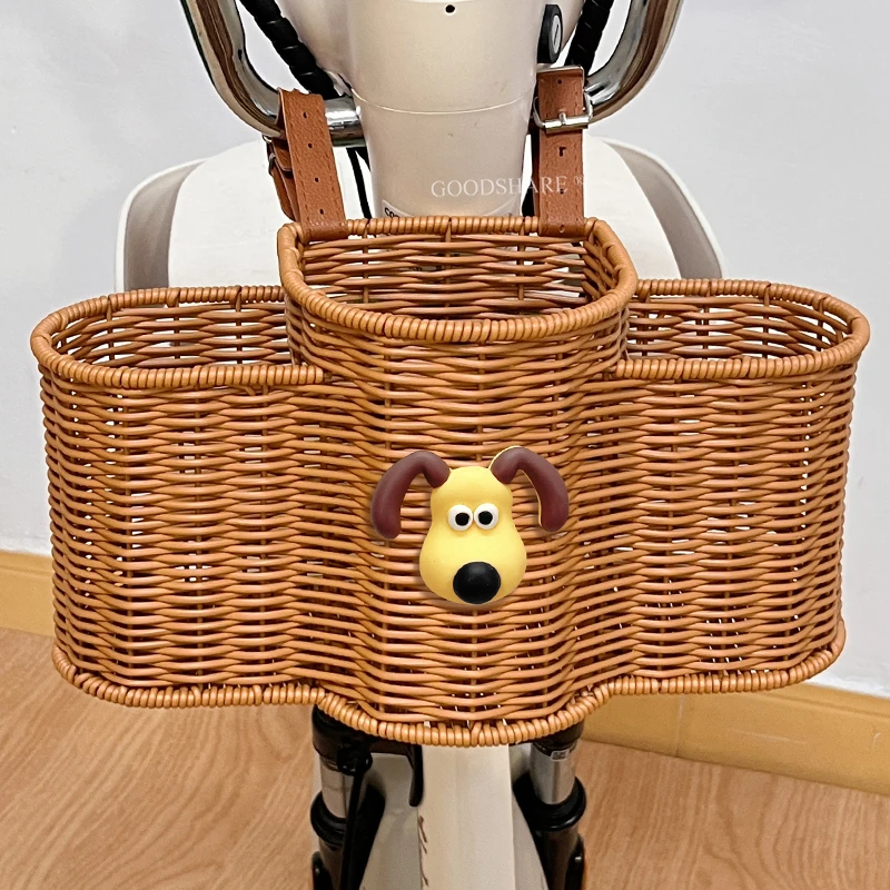 电动车前置车筐置物兜大容量通用可爱卡通电瓶自行车编织车篮配件